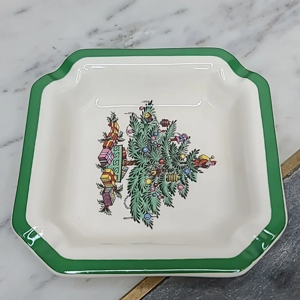 Spode Christmas Tree Classic Vintage Collectible Ceramic Square Ash Tray